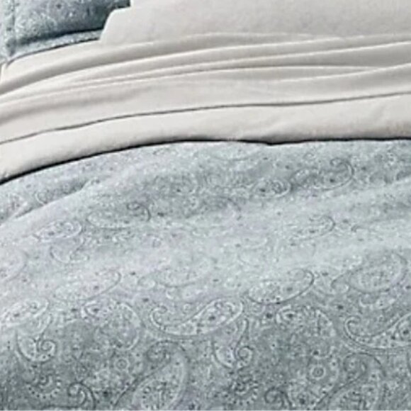 Boutique Queen Flannel Duvet Cover Set Blue Paisley 3-Piece 92x90 - Picture 4 of 6